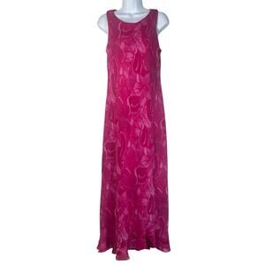 Vintage Women's Maxi sleeveless Floral Print Pink Fuchsia Dress size 12 Large